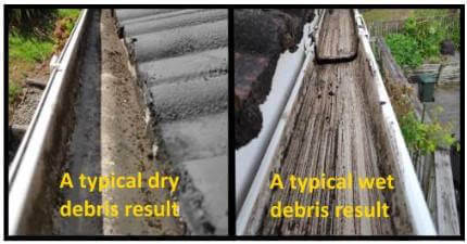 Sample photos of spouting post-gutter clean, for both dry & wet debris.